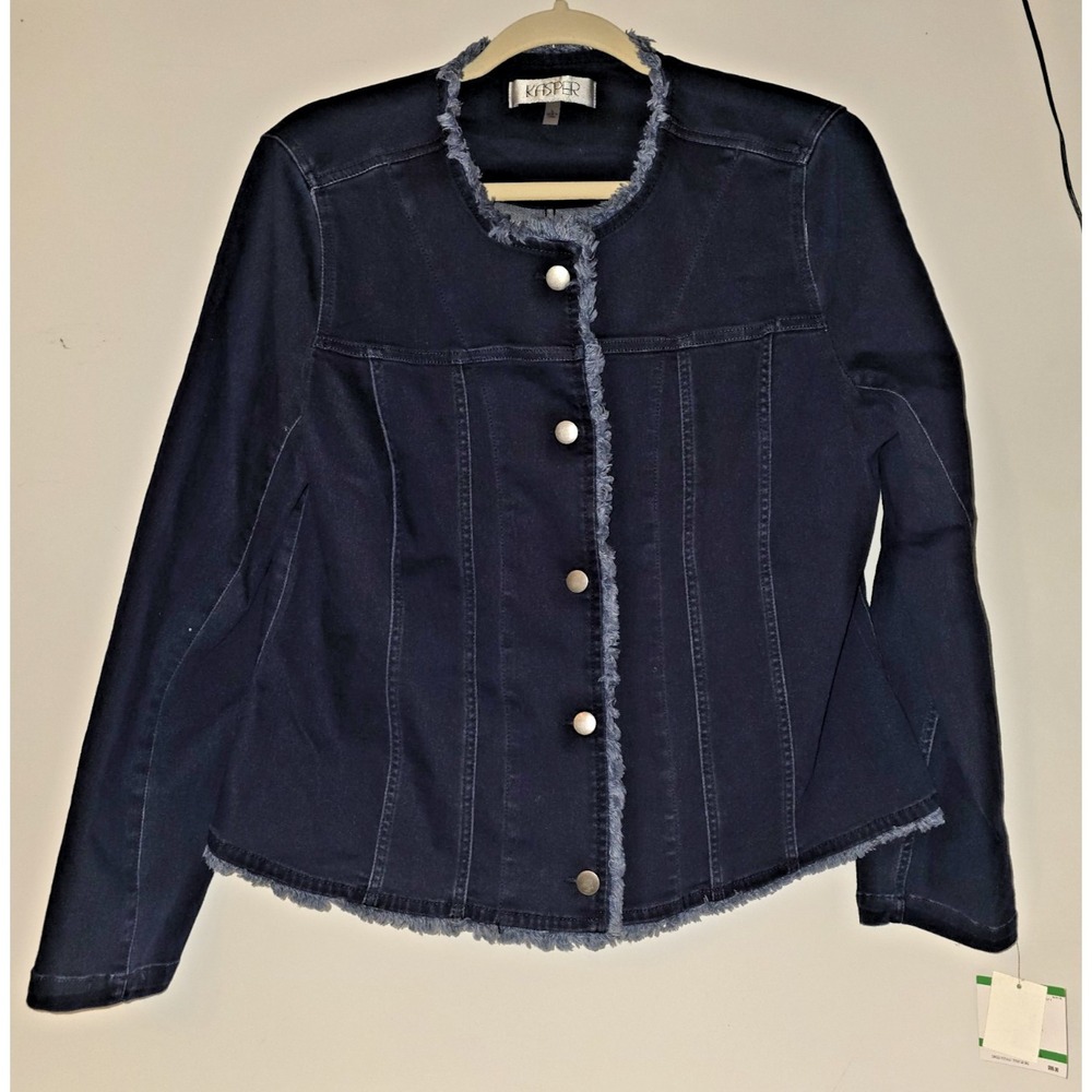Kasper Ladies Denim Button Front Shirt Women's Large Blue NWT